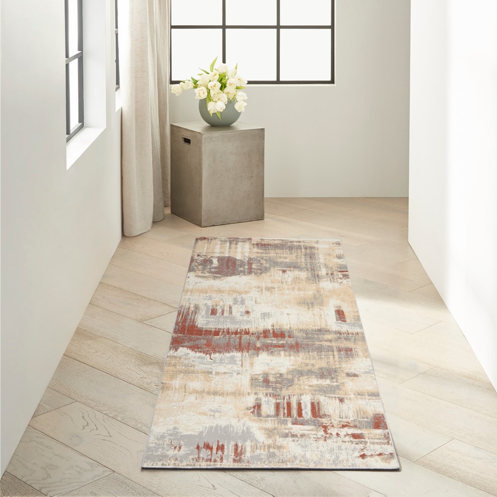 CK005 Enchanting ECH02 Runner Rug by Calvin Klein in Grey Rust Orange